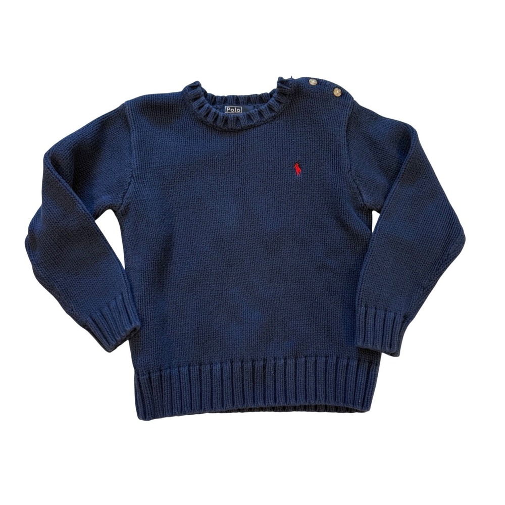 Polo Ralph Lauren Navy Blue Cotton Sweater Knit Size 7 Childrens Classic Logo‎